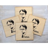 Dwight Untersetzer Das Büro Set Fächer Geschenk Für Coworker Guy Holz Getränke Untersetzer False Meme - 4Er von BadDaddysWood