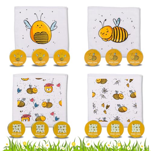 Bada Bing 12er Set Magisches Handtuch - Honig-Biene - Zauberhafte Baumwoll-Waschlappen Zauberhandtuch für Kinder ca. 30x30cm 4fach s. Gastgeschenk Kindergeburtstag Geburtstag Geschenk Mitgebsel von Bada Bing