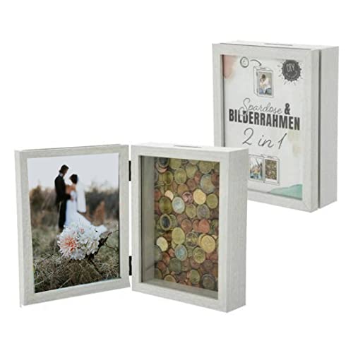 Bada Bing 2 in 1 Spardose Bilderrahmen Holz weiß stehend Hochwertig Hochzeit Geschenk Geldgeschenk Urlaub Foto 13 x 18 cm personalisiert selbst gestalten 30 von Bada Bing