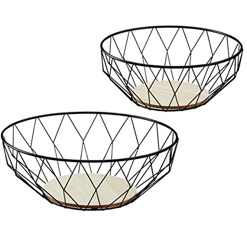 Bada Bing 2er Set Metall Korb mit Holzboden - Obstkorb Schwarze Drahtschale Rund in 2 Größen - moderner Aufbewahrungskorb aus Metall und Holz - Metallkorb Dekokorb Dekoration Bada Bing 2er Set Metall Korb mit Holzboden - Obstkorb Schwarze Drahtschale Rund in 2 Größen - moderner Aufbewahrungskorb aus Metall und Holz - Metallkorb Dekokorb Dekoration von Bada Bing