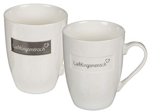 Bada Bing 2er Set Set Tassen Lieblingsmensch ca. 300 ml weiß grau Kaffebecher Teetasse Becher mit Henkel71 von Bada Bing