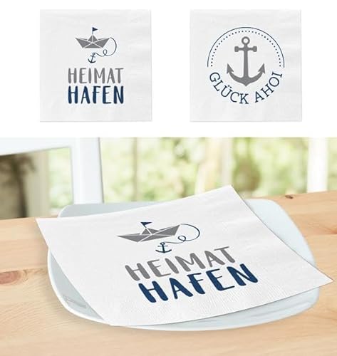 Bada Bing 2er Set mit 40 Stück Servietten mit Spruch GLÜCK AHOI - HEIMAT HAFEN - Moderne weiße Papierservietten als stilvolle Tischdeko - Tischdekoration - Maritime Party Deko Vintage Bada Bing 2er Set mit 40 Stück Servietten mit Spruch GLÜCK AHOI - HEIMAT HAFEN - Moderne weiße Papierservietten als stilvolle Tischdeko - Tischdekoration - Maritime Party Deko Vintage von Bada Bing
