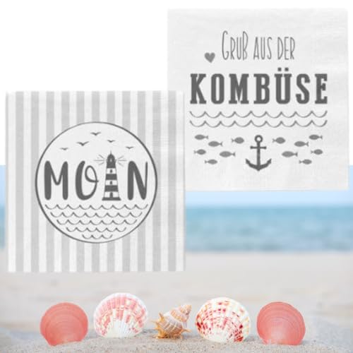 Bada Bing 2er Set mit 40 Stück Servietten mit Spruch MOIN - GRUß AUS DER KOMBÜSE - Moderne weiße Papierservietten als stilvolle Tischdeko - Tischdekoration - Maritime Party Deko Vintage Bada Bing 2er Set mit 40 Stück Servietten mit Spruch MOIN - GRUß AUS DER KOMBÜSE - Moderne weiße Papierservietten als stilvolle Tischdeko - Tischdekoration - Maritime Party Deko Vintage von Bada Bing