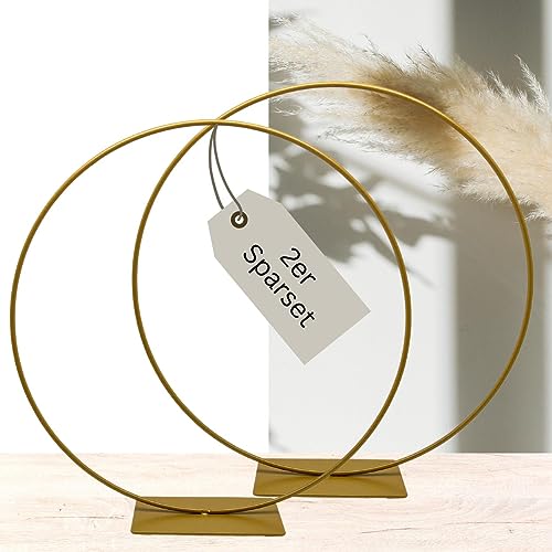 Bada Bing 2er Sparset Dekoring mit Fuß in Gold - Metallring zum Hinstellen mit Ø ca. 30 cm - vielseitige Dekoration für Trockenblumen Kranz - Tischdeko Deko Frühling - Ring zum DIY Basteln von Bada Bing