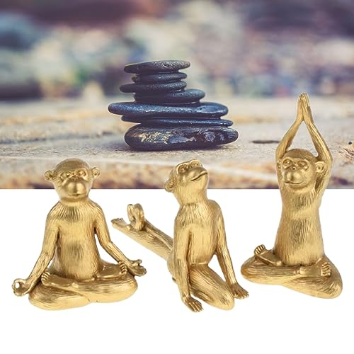 Bada Bing 3er Set Deko Figuren Yoga Affen - Yogaskulpturen Gold in DREI Verschiedene Posen - Tierfigur AFFE ca. 11 bis 15 cm - Geschenk für Yogaliebhaber von Bada Bing