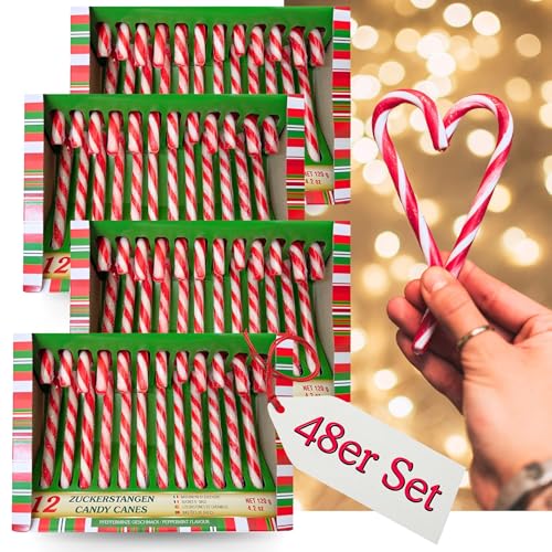 Bada Bing 48er Set Zuckerstangen essbar mit traditionellem Pfefferminz Geschmack - Lollie gestreift als Baumschmuck Weihnachten - Candy Canes Bonbons Weihnachtssüßigkeiten - Weihnachtsdeko Fenster von Bada Bing