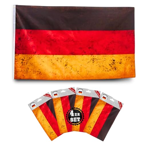 Bada Bing 4er Set Deutschland Fahne Vintage Style Germany Flagge mit Metallösen 90 x 150 cm Fahnen im Shabby Retro look von Bada Bing