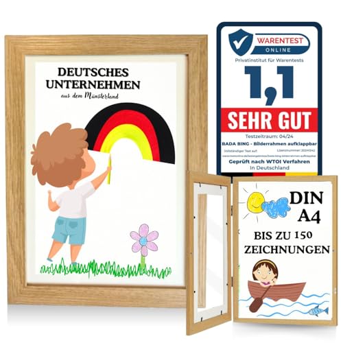 Bada Bing Bilderrahmen DIN A4 für Kinderzeichnungen in Holz Optik - Kunstfotorahmen aufklappbar mit Frontöffnung für bis zu 150 Kinderbilder - Befüllbarer Fotorahmen - Kunst zum Sammeln von Bildern von Bada Bing