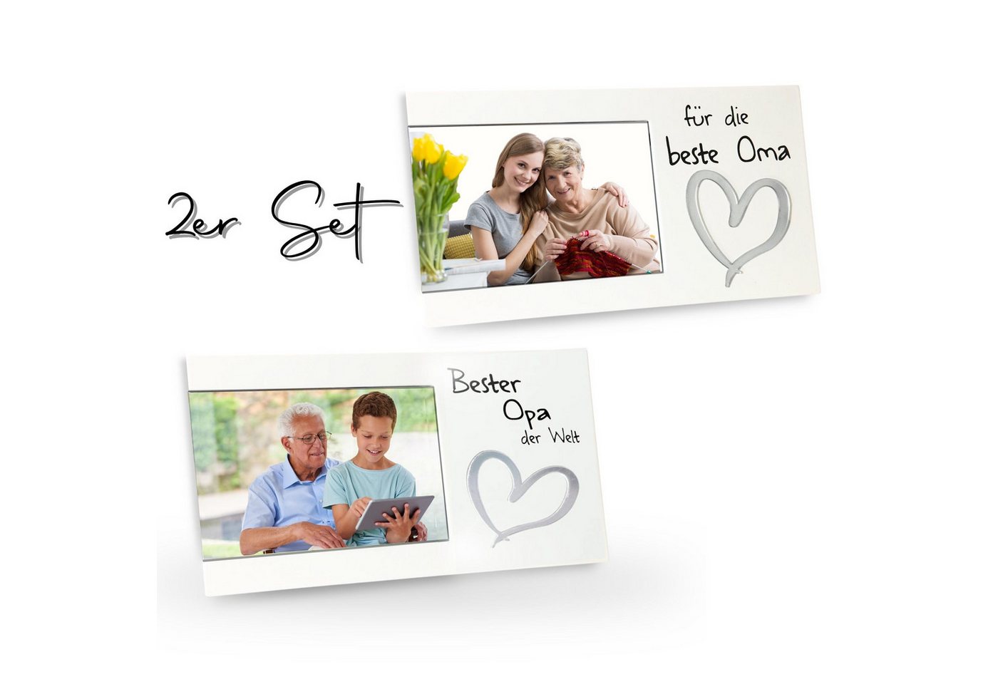 Bada Bing Bilderrahmen Fotorahmen Für Oma und Opa mit Spiegel Herz 25 x 13 cm, für 1 Bilder (für die Beste Oma & Bester Opa der Welt, 2 St), als 2er Set, Bildformat 15 x 10 cm, Fotorahmen mit Herzspiegel" von Bada Bing