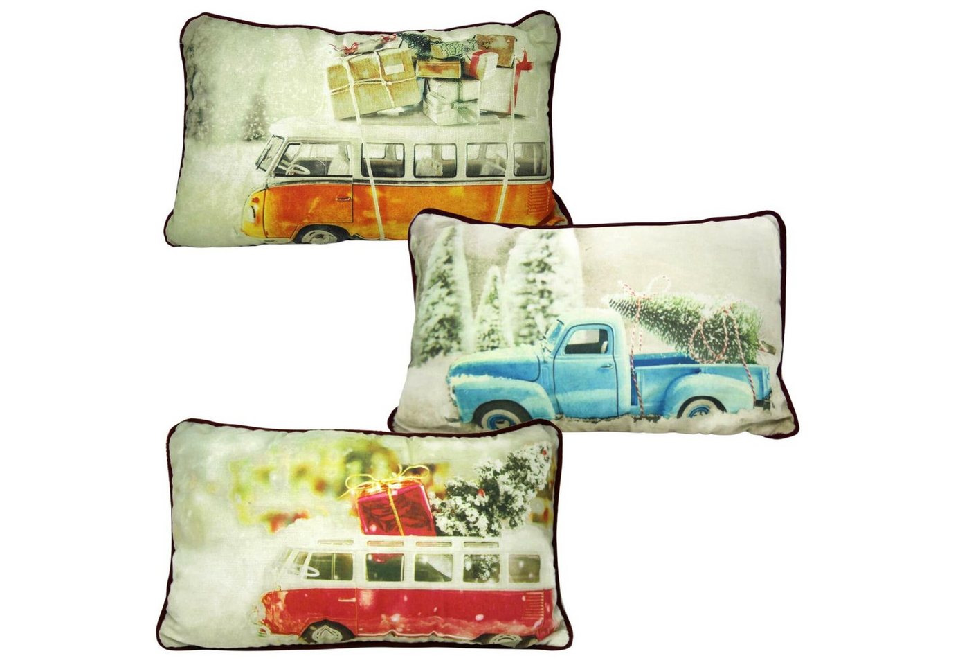 Bada Bing Dekokissen Weihnachtskissen Bulli Oldtimer Truck Retro Auto Kissen Weihnachten, 3er Set Kissenhülle mit Füllung von Bada Bing