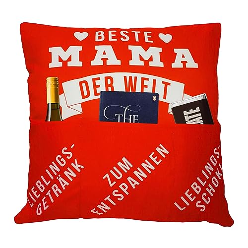 Bada Bing Dekokissen mit 3 Taschen Beste Mama - originelles Kissen mit Spruch zum selbst Befüllen als Geschenk - personalisiertes Geburtstagsgeschenk Geldgeschenk - Kissenhülle inkl. Kissen 04 von Bada Bing