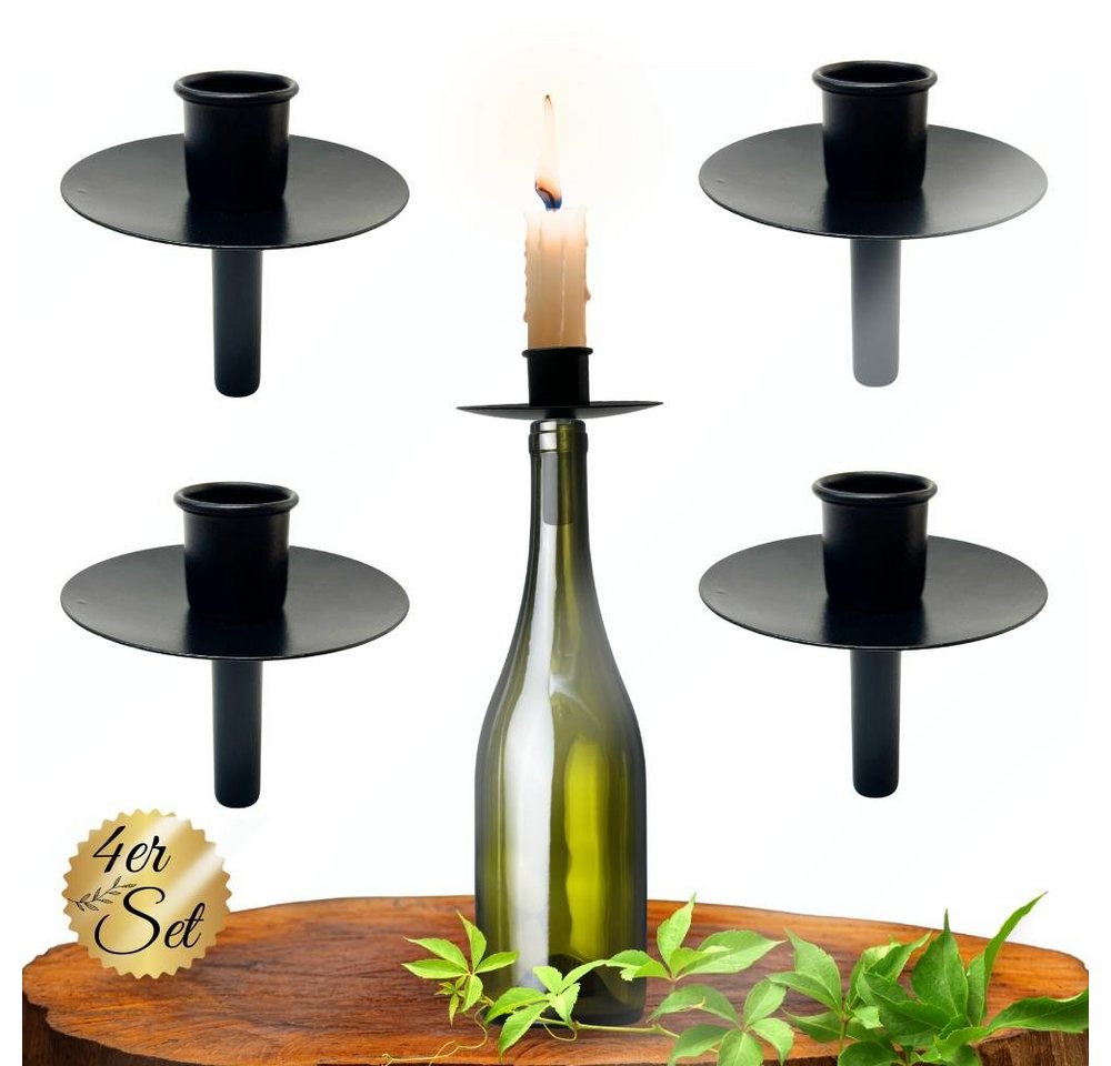 Bada Bing Flaschenkerzenhalter Metall Flascheneinsatz für Starbkerzen Kerzenständer Stabkerzenhalter (Schwarz, 4 St), aus Metall von Bada Bing