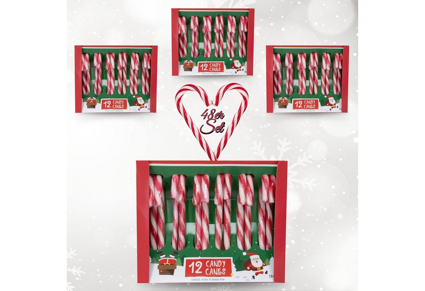 Bada Bing Hänge-Weihnachtsbaum Deko Zuckerstangen Essbar Candy Canes Baumschmuck Weihnachtsdeko (48er Set rot/weiß, 48 St), Erdbeergeschmack von Bada Bing