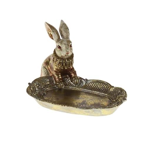 Bada Bing Hochwertige Deko Figur Hase mit Schale Gold apricot im Frack Skulptur Osterhase Handbemalt Gold Tisch Dekoration Aufbewahrung Pralinen Schlüssel Vintage Shabby 57 von Bada Bing