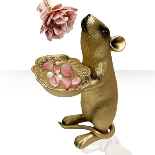 Bada Bing Hochwertige Deko Figur Rudi Ratte mit Tablett ca. 23 cm große Tier Skulptur Handbemalt Gold Tisch Dekoration Aufbewahrung Pralinen Schlüssel Vintage Shabby von Bada Bing