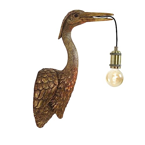 Bada Bing Hochwertige Tier Wandleuchte Vogel Lampe Kranich Reiher in Gold ca. 48 cm Wand Leuchte mit Schalter Wandlampe Antik Extravagante Kranichlampe Blickfang Edel 85 von Bada Bing