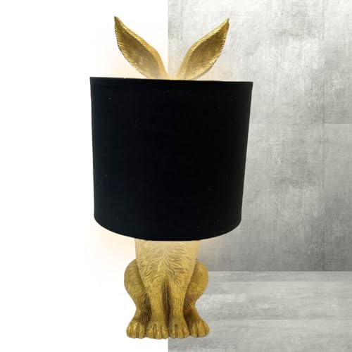 Bada Bing HochwertigeTischlampe Hase gold Lampenschirm schwarz - Dekolampe Tischleuchte mit Schalter Hasenlampe Vintage von Bada Bing