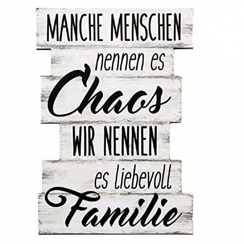 Bada Bing Holz Planken Schild Familie Chaos - Vintage Wanddekoration für einzigartige Wandgestaltung - 29 x 20 cm - Familienschild Schwarz-Weiß von Bada Bing