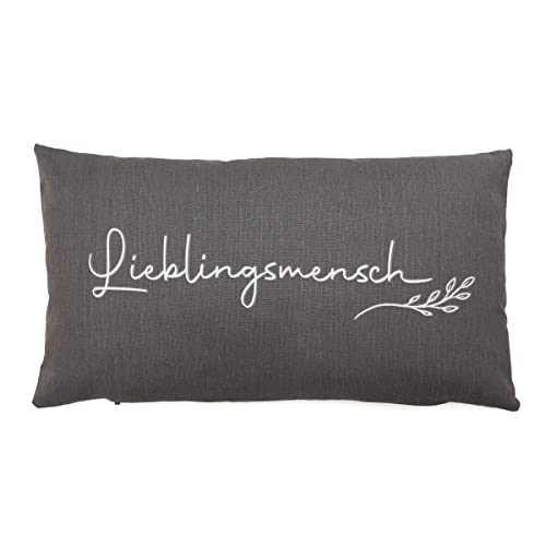 Bada Bing Deko Kissen Lieblingsmensch in grau - Design mit Spruch - hochwertiges Wendekissen mit Bezug aus Baumwolle Reißverschluss - Sofakissen Kuschelkissen 30 x 50 cm mit Füllung Geschenk von Bada Bing