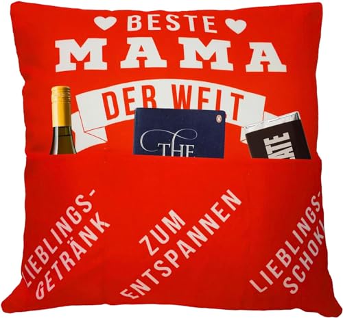Bada Bing Kissenbezug mit 3 Taschen Beste Mama - originelle Kissen Hülle mit Spruch zum selbst Befüllen als Geschenk - personalisiertes Geburtstagsgeschenk Geldgeschenk - Deko Kissenhülle von Bada Bing