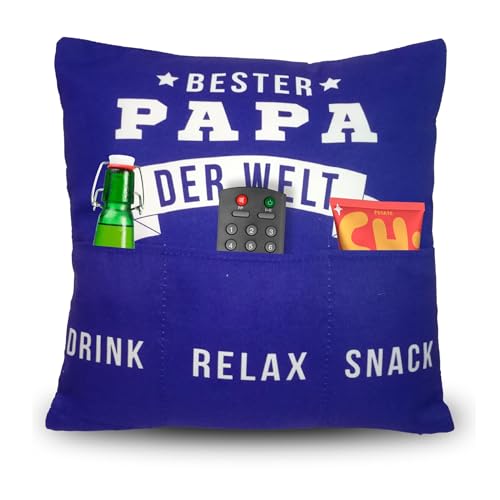 Bada Bing Kissenbezug mit 3 Taschen Bester Papa - originelle Kissen Hülle mit Spruch zum selbst Befüllen als Geschenk - personalisiertes Geburtstagsgeschenk Geldgeschenk - Deko Kissenhüle von Bada Bing