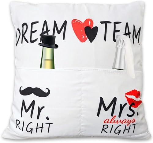 Bada Bing Kissenbezug mit 3 Taschen Dreamteam - originelle Kissen Hülle mit Spruch zum selbst Befüllen als Geschenk - personalisiertes Hochzeitsgeschenk Hochzeit Geldgeschenk - Deko Kissenhülle von Bada Bing