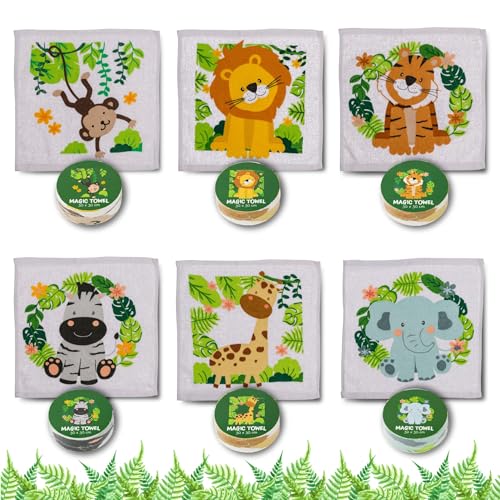 Bada Bing 6er Set Magisches Handtuch Safari Zoo Tiere Zauberhafte Baumwoll-Waschlappen Zauberhandtuch für Kinder ca. 30x30 cm Gastgeschenk Kindergeburtstag von Bada Bing