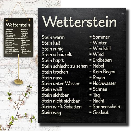 Bada Bing Schiefertafel Wetterstation mit Stein zum Hängen - Naturprodukt Wetterstein witzige Garten Deko - Tafel Schild aus Schiefer mit Spruch - Geschenk für Gartenliebhaber Outdoor von Bada Bing