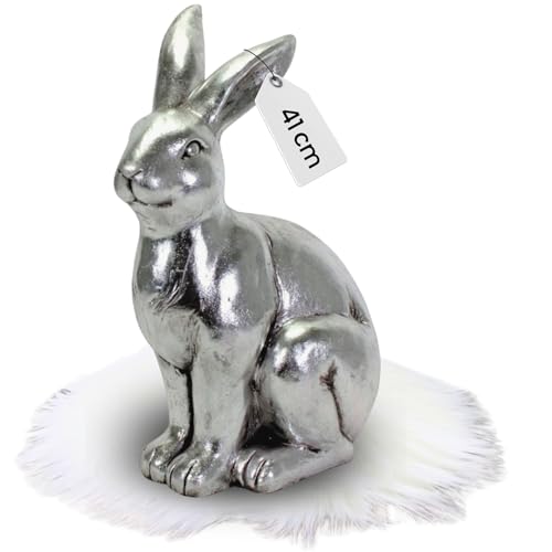 Bada Bing XL Deko Hase Silber ca. 41 cm große hochwertige Oster Dekoration Vintage Dekohase Figur Kaninchen Osterhase Wohnzimmer Haustür Eingangsbereich Frühling Garten Shabby Antik In- und Outdoor von Bada Bing