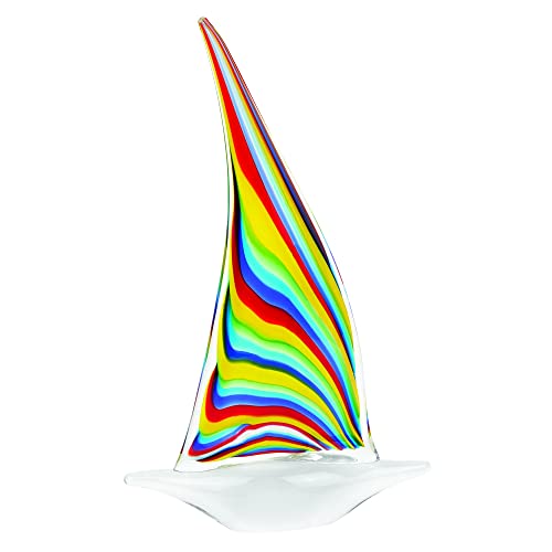 Badash Regenbogen-Segelboot-Figur im Murano-Stil, Glas, 33 cm hoch, dekoratives und handgefertigtes mundgeblasenes Skulptur-Design, Heimdekoration und Geschenkidee für jeden Anlass von Badash