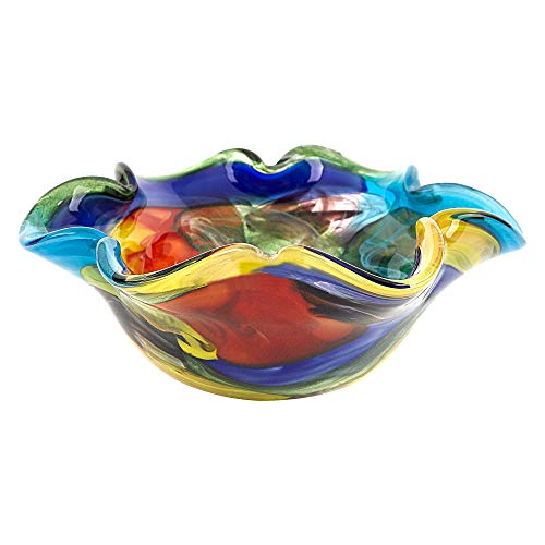 Badash Stormy Rainbow Art Glass – Murano-Stil Art Glasschale Mittelstück – 20,3 cm mundgeblasene Glasschale – Dekoschale Mittelstück Home Decor Akzent von Badash