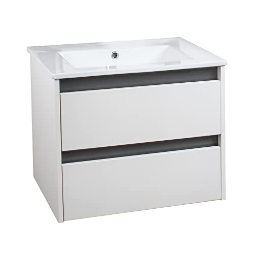 BadeDu BYK Badmöbel Set mit Waschbeckenunterschrank und Waschtisch – Unterschrank mit wechselbarer Blende in Weiß, Holz und Schwarz/Anthrazit – 60cm breit von BadeDu