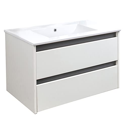 BadeDu BYK Badmöbel Set mit Waschbeckenunterschrank und Waschtisch – Unterschrank mit wechselbarer Blende in Weiß, Holz und Schwarz/Anthrazit – 80cm breit von BadeDu