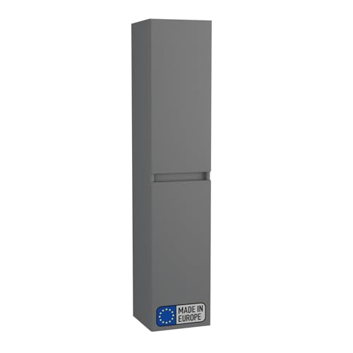 BadeDu GERS Hochschrank – 145 x 30 x 30 cm, Moderner Badezimmerschrank in Grau/Graphit – mit Soft-Close-System & 3 verstellbaren Einlegeböden von BadeDu