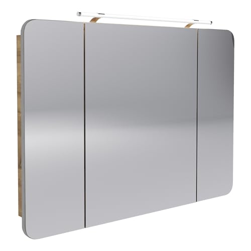 BadeDu NES LED-Spiegelschrank 110cm in Braun – 3 Türen, 6 Glaseinlegeböden, Drehbare LED-Aufsatzleuchte, AST Eiche Holzoptik – Made in Germany BadeDu NES LED-Spiegelschrank 110cm in Braun – 3 Türen, 6 Glaseinlegeböden, Drehbare LED-Aufsatzleuchte, AST Eiche Holzoptik – Made in Germany von BadeDu