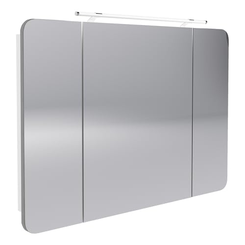 BadeDu NES LED-Spiegelschrank 110cm in Weiß – 3 Türen, 6 Glaseinlegeböden, Drehbare LED-Aufsatzleuchte, AST Eiche Holzoptik – Made in Germany BadeDu NES LED-Spiegelschrank 110cm in Weiß – 3 Türen, 6 Glaseinlegeböden, Drehbare LED-Aufsatzleuchte, AST Eiche Holzoptik – Made in Germany von BadeDu