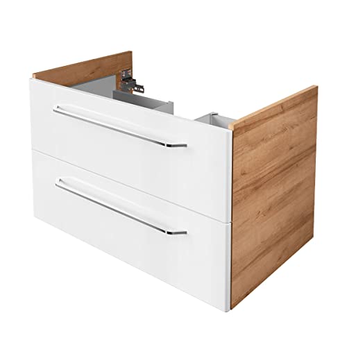 BadeDu NES Waschbeckenunterschrank in Braun/Weiß – 80cm breiter Waschtischunterschrank, Zeitlos moderner Stil, 2 Schubladen mit Soft-Close – Made in Germany BadeDu NES Waschbeckenunterschrank in Braun/Weiß – 80cm breiter Waschtischunterschrank, Zeitlos moderner Stil, 2 Schubladen mit Soft-Close – Made in Germany von BadeDu