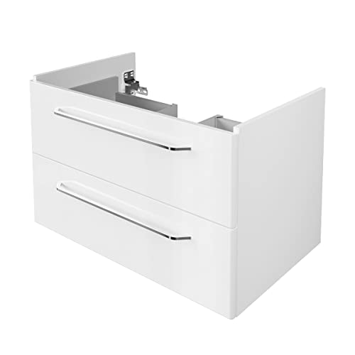 BadeDu NES Waschbeckenunterschrank in Weiß – 80cm breiter Waschtischunterschrank, Zeitlos moderner Stil, 2 Schubladen mit Soft-Close – Made in Germany von BadeDu