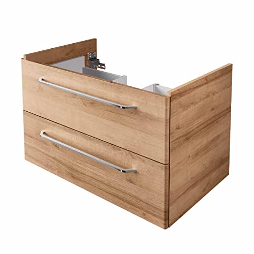 BadeDu NES Waschbeckenunterschrank in braun – 80 cm Breite, AST Eiche Holzoptik, 2 Softclose Schubladen, Modern Mediterraner Stil – Made in Germany von BadeDu