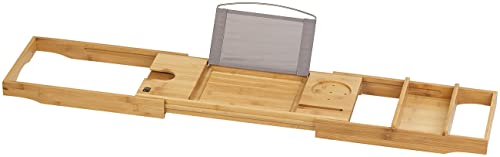 BadeStern Badewanne Buchhalter: Verstellbare Badewannen-Ablage aus Bambusholz, 75-109 cm Breite (Badewannenhalter, Badewannenauflage, Laptop Ständer) von BadeStern