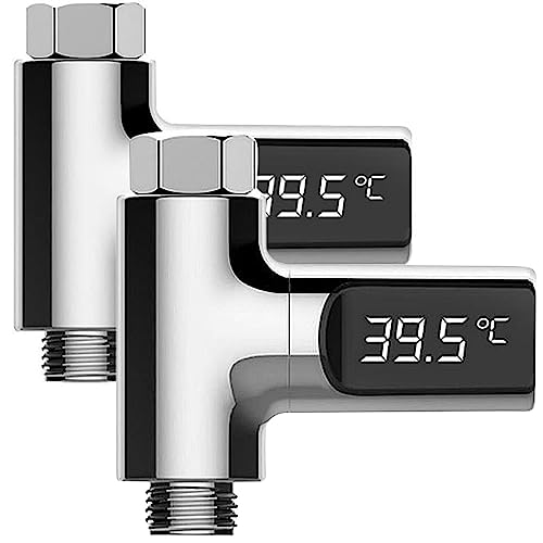 BadeStern Dusch-Thermometer: 2er-Set Armatur-Thermometer, LED-Display 360° drehbar, 0-100 °C (Wasserhahn, Badewanne, Duschschlauch) von BadeStern