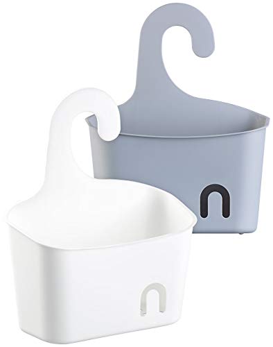 BadeStern Seifenkörbe: 2er-Set Duschkörbe mit Aufhänge-Haken und Ablaufgitter, grau und weiß (Duschkorb Plastik, Duschkorb ohne Bohren, Basics Kunststoff Organizer) von BadeStern