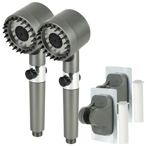 BadeStern Duschkopf Halterung: 2er-Set Hochdruck-Massage-Handbrausen mit Silikon-Massagebürste,4 Modi (Duschkopf Hochdruck Turbo, Handbrause Halterung) von BadeStern