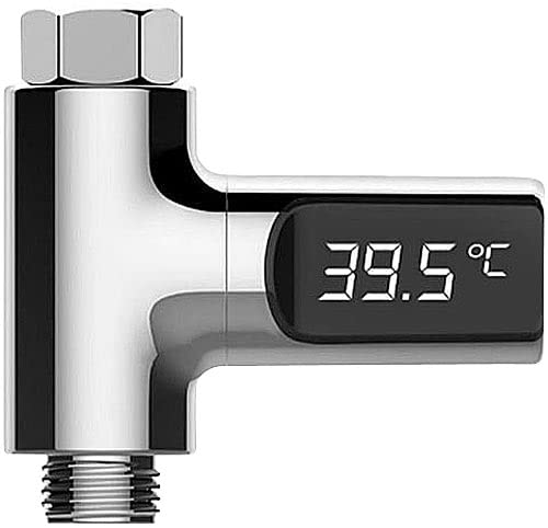 BadeStern Duschthermometer: Batterieloses Armatur-Thermometer, LED-Display 360° drehbar, 0-100 °C (Wasser Duschthermometer, Duschwasser Temperaturanzeige, Wassertemperatur) von BadeStern