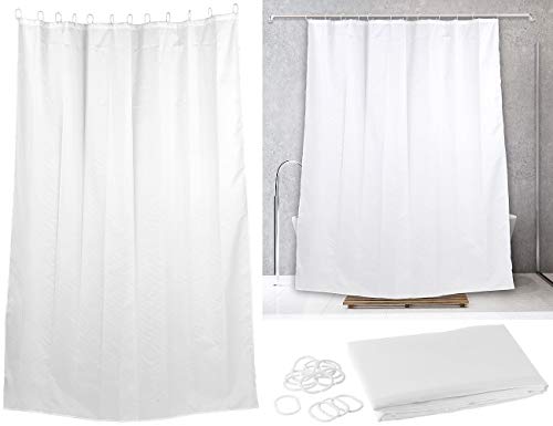 BadeStern Vorhang für Dusche: Duschvorhang weiß, 180 x 200 cm, mit 12 Befestigungsringen, waschbar (Duschvorhang günstig, Duschvorhang wasserabweisend, wasserdicht) von BadeStern