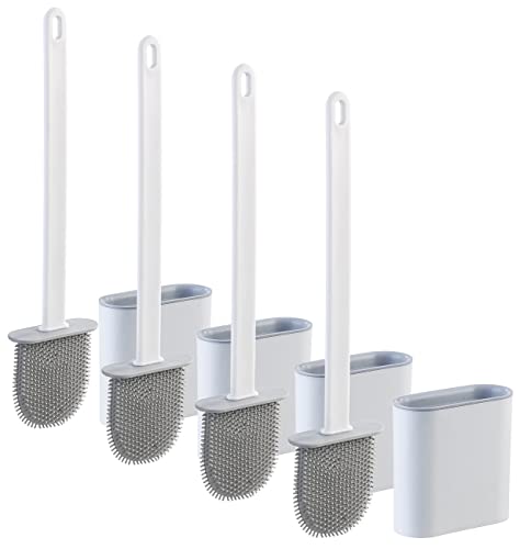 BadeStern WC-Bürstengarnituren: 4er-Set WC-Silikonbürsten mit atmungsaktivem Bürstenhalter, weiß/grau (WC-Standgarnituren, Toilettengarnituren, Badezimmer) von BadeStern