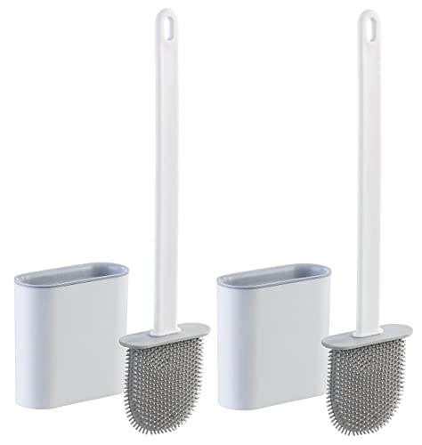 BadeStern WC Bürste Silikon: 2er-Set WC-Silikonbürsten mit atmungsaktivem Bürstenhalter, weiß/grau (WC Garnitur, Toiletten-Bürste, Wandhalterung) von BadeStern
