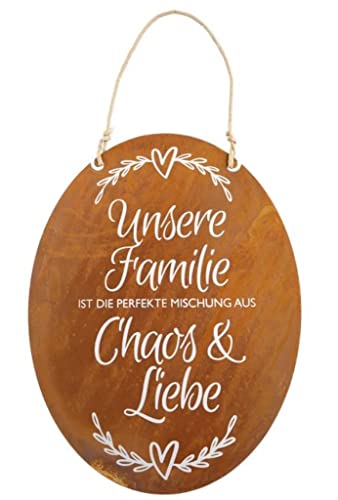 Badeko Spruchtafel Chaos Liebe Familie Edelrost Schild Rost Tafel mit Spruch Deko 40 x 40 cm von Badeko