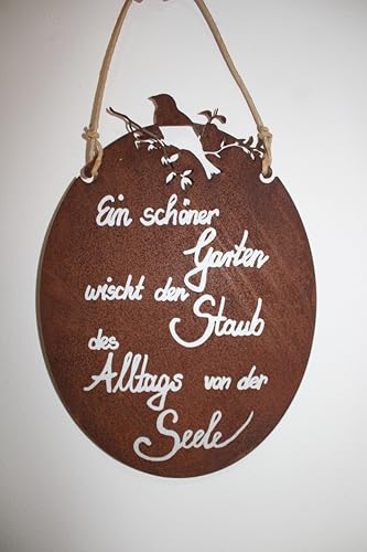 Gartenschild aus Metall "Edelrost" in ovaler Form mit Aufdruck "Ein schöner Garten wischt den Staub des Alltags von der Seele" Gartenschild aus Metall "Edelrost" in ovaler Form mit Aufdruck "Ein schöner Garten wischt den Staub des Alltags von der Seele" von Badeko