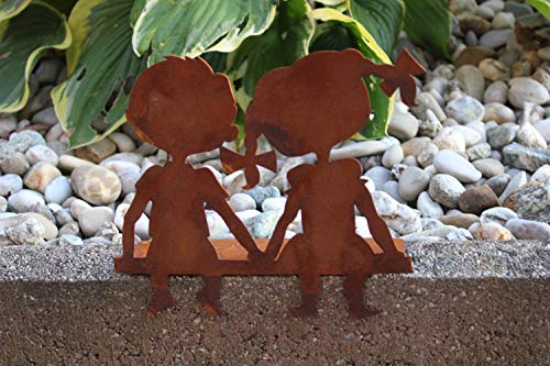 Kantenhocker Kinderpaar aus Metall Edelrost, H 18 cm, B 20 cm, Kinderfigur von Badeko